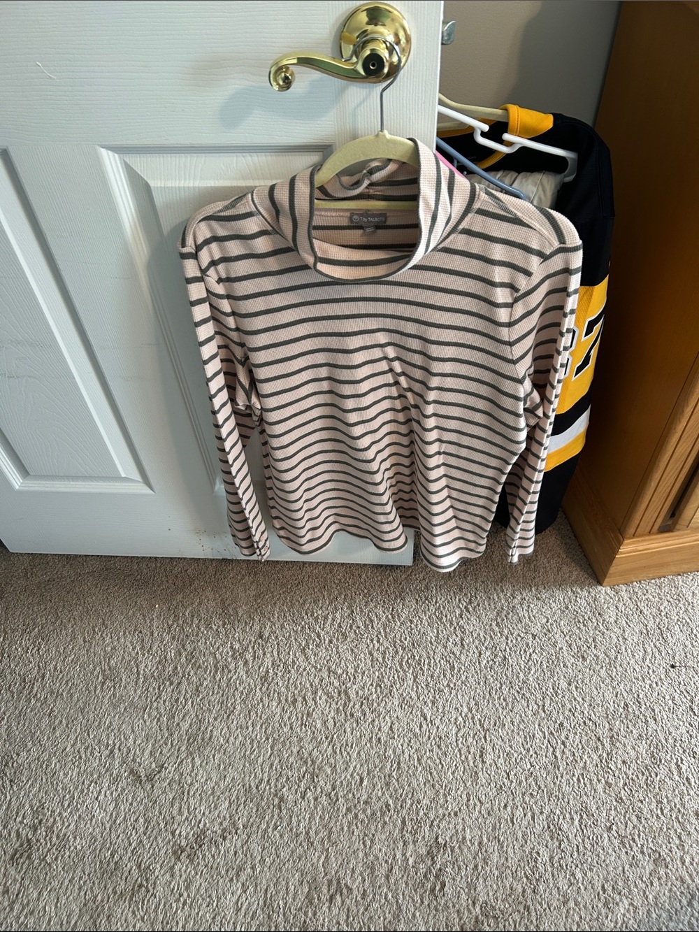Talbots Pink and Gray Striped Scoop Neck Sweater